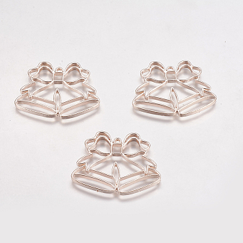 Alloy Open Back Bezel Pendants, For DIY UV Resin, Epoxy Resin, Pressed Flower Jewelry, Bell, Rose Gold, 37x45x2.5mm, Hole: 2mm