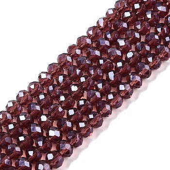 Electroplate Glass Beads Strands, Pearl Luster Plated, Faceted, Rondelle, Old Rose, 4x3mm, Hole: 0.4mm, about 113~115pcs/strand, 41~41.5cm