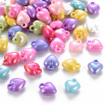 Opaque Acrylic Charms, Dyed, AB Color, Heart, Mixed Color, 11.5x9.5x5.5mm, Hole: 1.6mm, about 1660pcs/500g