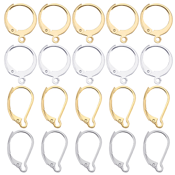 80Pcs 4 Style 304 Stainless Steel Leverback Earring Findings, with Loops, Golden & Stainless Steel Color, 14.5~16.5x10~12x2mm, Pin: 0.6~1mm, 20Pcs/style