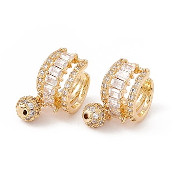 Clear Cubic Zirconia Cuff Earrings with Round Ball Charm, Brass Wide Chunky Rings for Women, Lead Free & Cadmium Free, Real 18K Gold Plated, 21x15x9.5mm