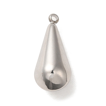 304 Stainless Steel Pendants, Teardrop Charms, Stainless Steel Color, 23x10x9mm, Hole: 1.6mm