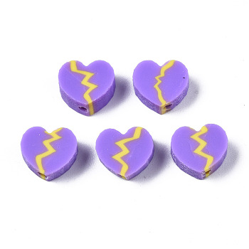 Handmade Polymer Clay Beads, for DIY Jewelry Crafts Supplies, Heart, Lilac, 8x9~9.5x4~4.5mm, Hole: 1.8mm