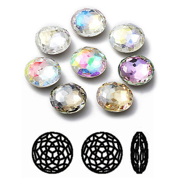 K9 Glass Rhinestone Cabochons, Flat Back & Back Plated, Faceted, Half Round, Mixed Color, 10mm