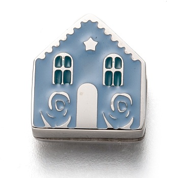 304 Stainless Steel Slide Charms, Enamel Style, House, Light Steel Blue, Stainless Steel Color, 12x11x3.5mm, Hole: 8x1.5mm