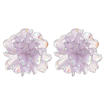Resin Flower Stud Earrings with 304 Stainless Steel Pins, Lilac, 23x21mm