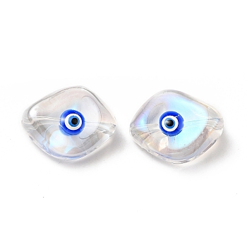 Transparent Glass Beads, with Enamel, Horse Eye with Evil Eye Pattern, Blue, 20x16x9.5mm, Hole: 1.4mm