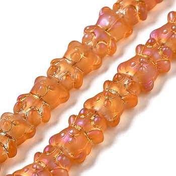 Electroplate Glass Beads Strands, Frosted, Bear, Dark Orange, 15x11.5x9mm, Hole: 1mm, about 45pcs/strand, 25.59''(65cm)