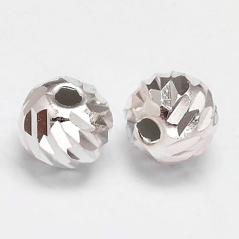 Fancy Cut Faceted Round 925 Sterling Silver Beads, Silver, 5mm, Hole: 1.4mm, about 118pcs/20g