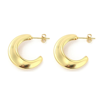 Brass Stud Earrings, Long-Lasting Plated, Lead Free & Cadmium Free, C-Shaped, Real 18K Gold Plated, 23.5x9mm