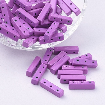 Spray Painted Alloy Multi-Strand Links, for Tile Elastic Bracelets Making, Rectangle, Medium Orchid, 16x4x4mm, Hole: 0.8mm