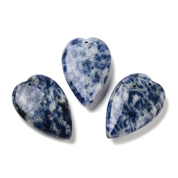 Natural Blue Spot Jasper Pendants, Love Heart Charms, 38.5~39.5x25~25.5x9mm, Hole: 1.8mm