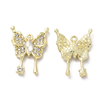 Alloy Crystal Rhinestone Pendant, with Glass, Light Gold, Lead Free & Cadmium Free, Butterfly Charm, Clear, 22.5x17x3mm, Hole: 1.4mm