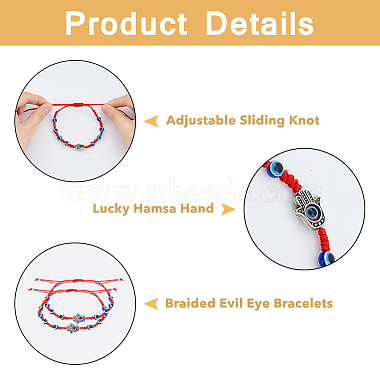 9Pcs 9 Style Glass Evil Eye & Alloy Link Bracelets Set(BJEW-FI0001-31)-4