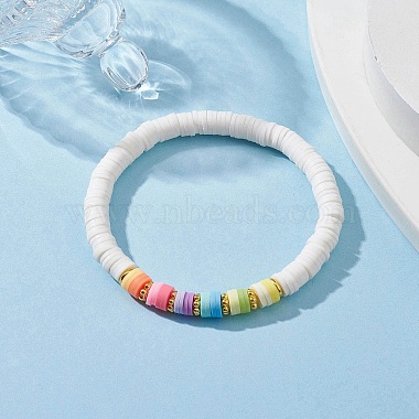 pulsera elástica de surfista heishi de arcilla polimérica(BJEW-JB09642)-4