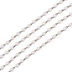 Handmade Round Glass Pearl Beads Chains for Necklaces Bracelets Making, with Antique Bronze Iron Eye Pin, Unwelded, Creamy White, 39.3 inch, Bead: 6mm(AJEW-JB00035-02)