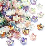 100Pcs 6 Colors Electroplate Two Tone Transparent Resin Beads, Flower, Mixed Color, 11x12x3.5mm, Hole: 1.6mm(RESI-CJ0005-28)