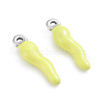 304 Stainless Steel Pendants, Enamelled Sequins, Horn of Plenty/Italian Horn Cornicello Charms, Stainless Steel Color, Yellow, 17.5x4.5x3.5mm, Hole: 1~1.5mm(STAS-I148-02P-05)