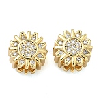 Flower Brass Micro Pave Clear Cubic Zirconia European Beads, Cadmium Free & Lead Free, Rack Plating, Long-Lasting Plated, Real 18K Gold Plated, 10.5x8.5mm, Hole: 5mm(KK-D229-05G)