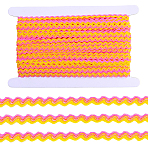 1 Roll Polyester with Paillette Wavy Fringe Trim Ribbon, with 1Pc Cardboard Display Card, Gift Accessories, Wave Bending Ribbon for Garment Accessories, Gold, 1/4 inch(8mm), about 18.59 Yards(17m)/Set(OCOR-GF0005-72A)