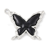 Rack Plating Alloy Enamel Pendants, Cadmium Free & Nickel Free & Lead Free, Butterfly Charm, Platinum, Black, 20.5x27.5x3mm, Hole: 1.6mm(PALLOY-F018-12P-01)