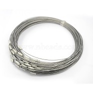 Steel Wire Necklace Cord, Nice for DIY Jewelry Making, with Brass Screw Clasp, Silver, 17.5 inch, 1mm(X-TWIR-SW001-5)