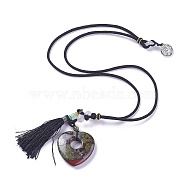 Natural Dragon Blood Pendant Necklaces, with Nylon Cord and Alloy Findings, Adjustable, Heart, Platinum, 12.6 inch~13 inch(32~33cm)(NJEW-P241-D02)