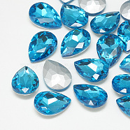 Pointed Back Glass Rhinestone Cabochons, Back Plated, Faceted, teardrop, Aquamarine, 14x10x4.5mm(RGLA-T081-10x14mm-12)