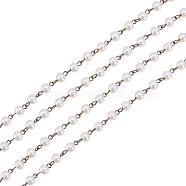 Handmade Round Glass Pearl Beads Chains for Necklaces Bracelets Making, with Antique Bronze Iron Eye Pin, Unwelded, Creamy White, 39.3 inch, Bead: 6mm(AJEW-JB00035-02)