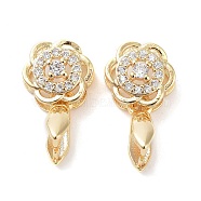 Brass Micro Pave Cubic Zirconia Ice Pick Pinch Bails, Flower, Real 18K Gold Plated, 17x9mm, Hole: 5x2mm, Pin: 0.7mm(KK-C031-41G)