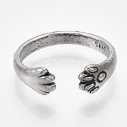 Alloy Cuff Finger Rings, Paw Print, Antique Silver, Size 8, 18mm(RJEW-T008-20)