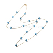 Synthetic Turquoise Beads Necklaces, 304 Stainless Steel Cable Chain Jewelry for Women, Real 24K Gold Plated, 39-3/4 inch(101cm)(BJEW-B078-01G)