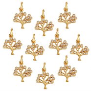 Brass Micro Pave Clear Cubic Zirconia Pendants, with Jump Ring, Long-Lasting Plated, Tree, Golden, 13x11x2mm, Jump Ring: 5x0.9mm, 3mm Inner Diameter(KK-SZ0001-93)