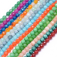 Natural Jade & Agate Beads Strands, Round, Faceted, Dyed, Mixed Color, 6mm, Hole: 1mm, about 65pcs/strand, 15 inch(38cm)(G-F559-08-6mm)