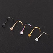 304 Stainless Steel Rhinestone Round Ball Fishtail Nose Rings, Rose Gold, 7mm, Pin: 0.8mm, Head: 3mm(WGE5A2F-09)