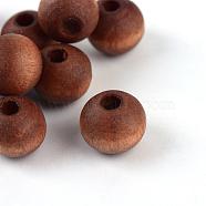 Natural Wood Beads, Dyed, Lead Free, Round, Matte Style, Saddle Brown, 8x7mm, Hole: 2~2.5mm, about 3120pcs/500g(WOOD-S659-03-LF)