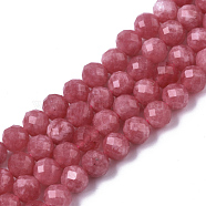 Natural Quartz Beads Strands,  Imitation Rhodonite, Dyed & Heated, Round, Faceted(64 Facets), 6mm, Hole: 0.9mm, about 68pcs/strand, 14.84 inch(37.7cm)(G-N328-003)