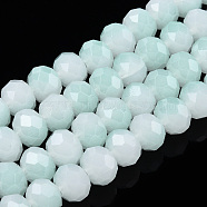 Two-Tone Imitation Jade Glass Beads Strands, Faceted, Rondelle, Light Cyan, 8x7mm, Hole: 1.5mm, about 65~66pcs/strand, 16.06 inch~16.34 inch(40.8~41.5cm)(GLAA-T033-01C-04)