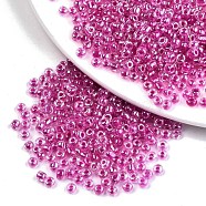 8/0 Glass Seed Beads, Transparent Inside Colours Luster, Round Hole, Round, Medium Violet Red, 8/0, 3~4x2~3mm, Hole: 0.8mm, about 1666pcs/50g(X-SEED-A015-3mm-2203)
