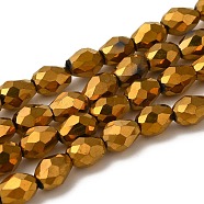 Electroplate Glass Beads Strands, Faceted, teardrop, Golden Plated, 7x5mm, Hole: 1mm, about 65~67pcs/strand, 18~18.5 inch(45.5~46.9cm)(EGLA-D017-7x5mm-3)
