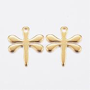 304 Stainless Steel Charms,  Dragonfly, Golden, 12x10.5x0.8mm, Hole: 1mm(STAS-P142-08G)