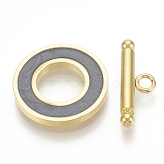 201 Stainless Steel Toggle Clasps, with Enamel, Ring, Golden, Gray, Ring: 19.5x2mm, Inner Diameter: 10mm, Bar: 21x7x3mm, Hole: 2mm(STAS-T037-06A-G)