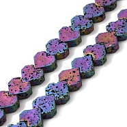 Electroplated Natural Lava Rock Beads Strands, Heart, Rainbow Plated, 8x8.5x3mm, Hole: 1mm, about 60pcs/strand, 16.54''(42cm)(G-Q1009-G01-01D)