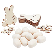 CHGCRAFT 10Pcs 3D Unfinished Wooden Egg Shape, for DIY Easter Egg, with 2 Bags Wooden Easter Bunny Display Decorations, Mixed Color, 19.5~32xx32~61x21.5~75mm(DIY-CA0005-01)