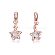 Rack Plating Alloy European Dangle Charms, with Resin Crystal Rhinestone, Large Hole Beads, Cadmium Free & Lead Free, Star, Rose Gold, 27mm, Hole: 4.5mm, Star: 14x11x6.5mm(MPDL-N039-204RG)