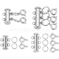 304 Stainless Steel Clasps Sets, include Slide Lock Clasps & Open Jump Rings & Smooth Surface Spring Ring Clasps, Stainless Steel Color(STAS-UN0010-94P)