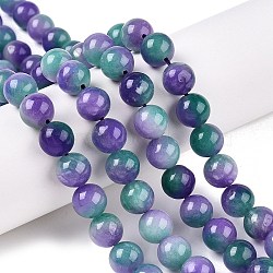 Dyed Natural White Jade Beads Strands, Two Tone, Round, Medium Purple, 10x10mm, Hole: 1mm, about 38~39pcs/strand, 14.96~15.6''(38~39cm)(G-T138-10mm-210-8)