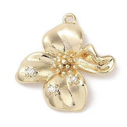 Brass Micro Pave Clear Cubic Zirconia Pendants, Flower, Real 18K Gold Plated, 19x18.5x3mm, Hole: 1mm(KK-G491-23G)