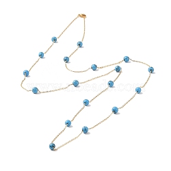Synthetic Turquoise Beads Necklaces, 304 Stainless Steel Cable Chain Jewelry for Women, Real 24K Gold Plated, 39-3/4 inch(101cm)(BJEW-B078-01G)