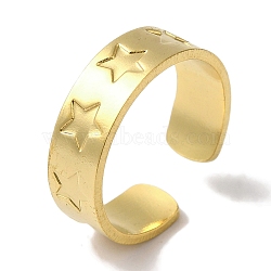 PVD Vacuum Plating 201 Stainless Steel Star Wide Open Cuff Rings for Women, Real 18K Gold Plated, 6mm, Adjustable(RJEW-C092-32G)